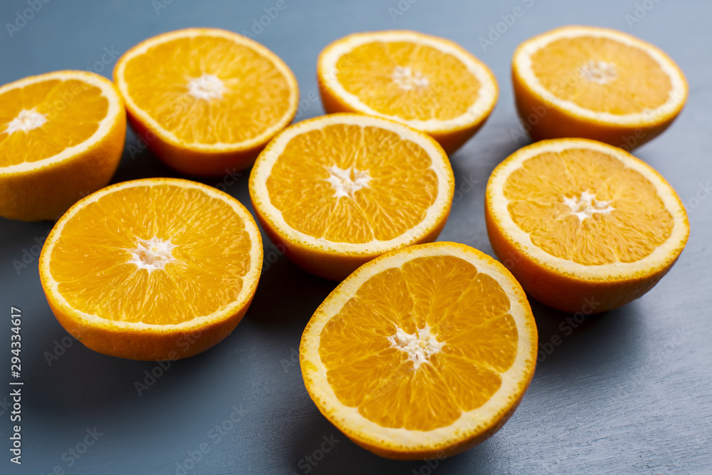 High angle fresh oranges on table High angle fresh oranges on table