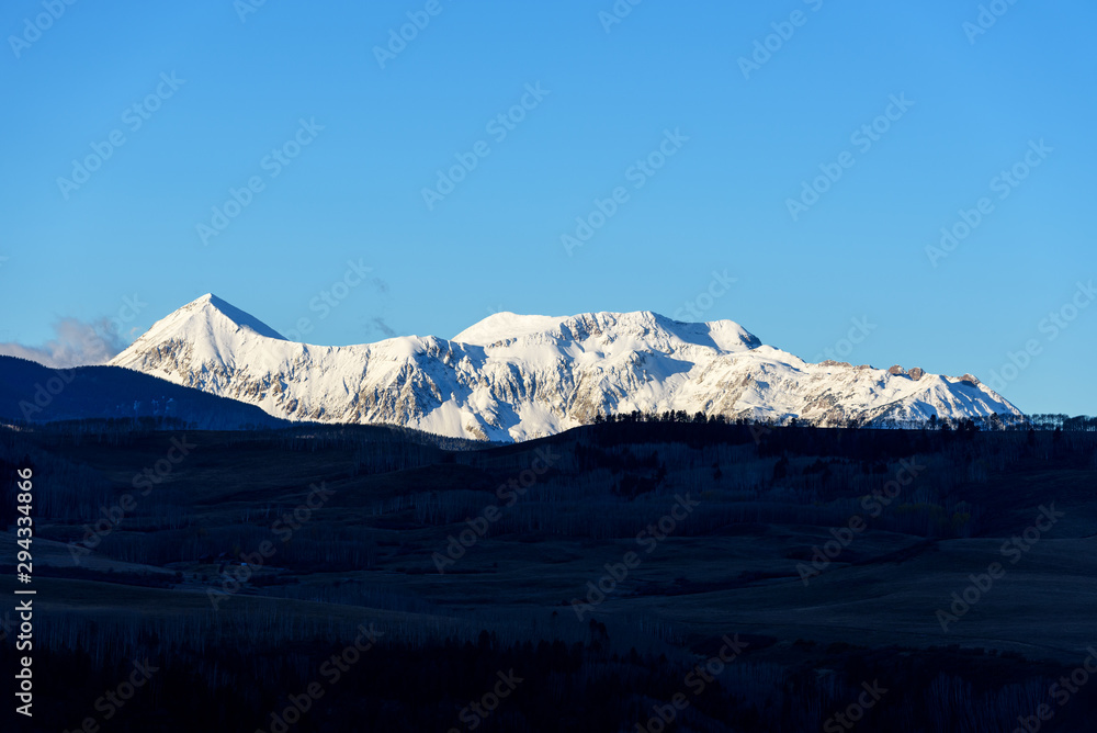 Snow Capped Rugged San Juan Mountains in Colorado at Fall in the morning