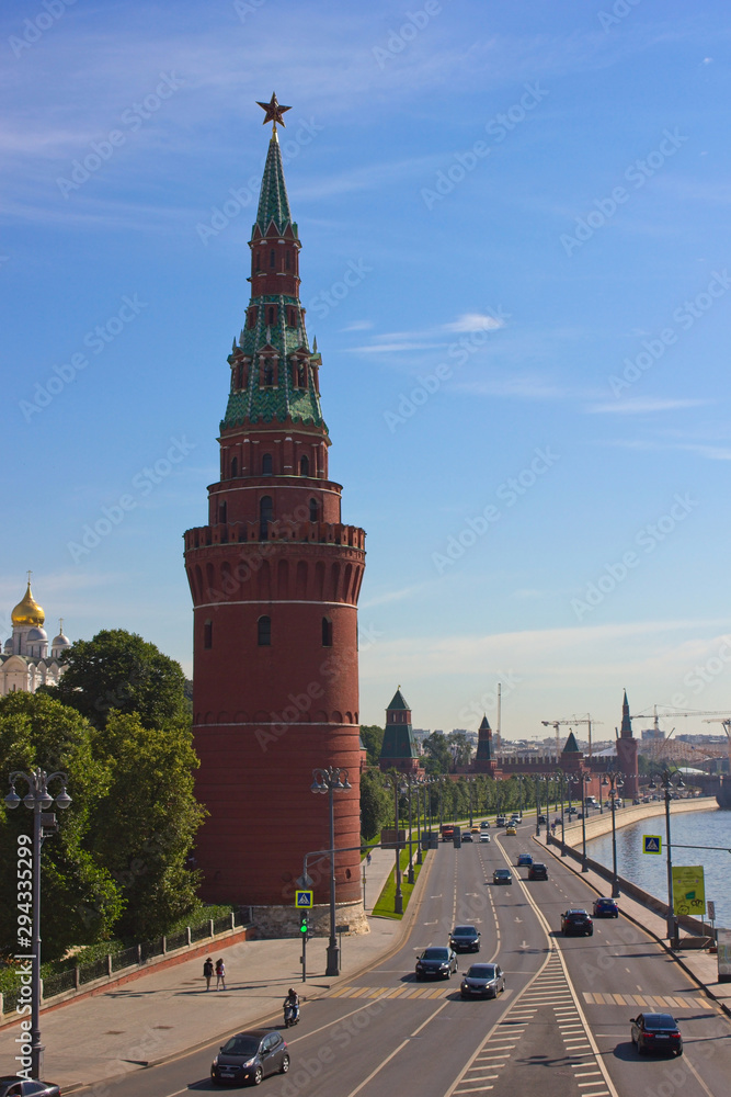 Moscow KremlinMorning view of the main tower of the Kremlin in Moscow and the adjacent promenade. Moscow KremlinMorning view of the main tower of the Kremlin in Moscow and the adjacent promenade.