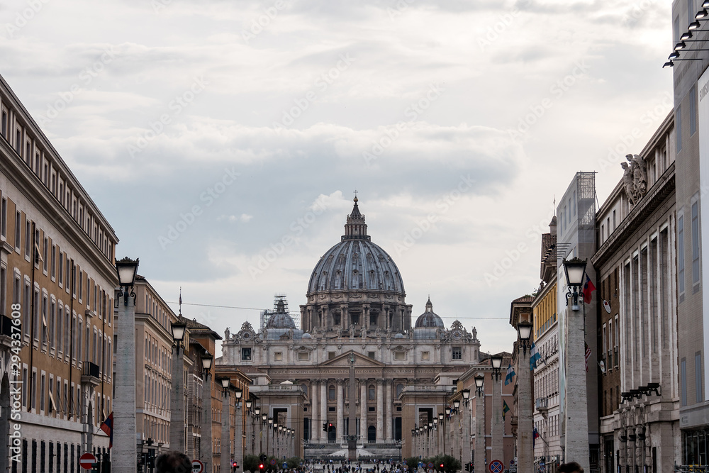 Saint Peter's dome, Basilica di San Pietro, viewed from Tevere river, Vatican City, Rome, Italy