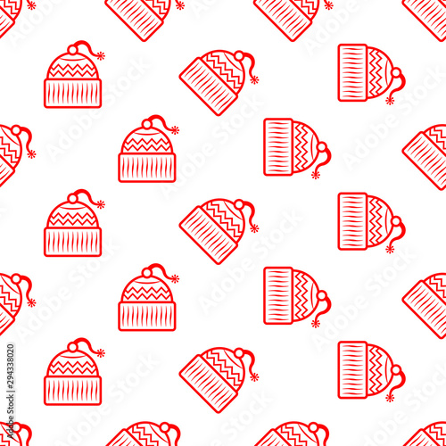 Winter Hat Icon Seamless Pattern, Hat