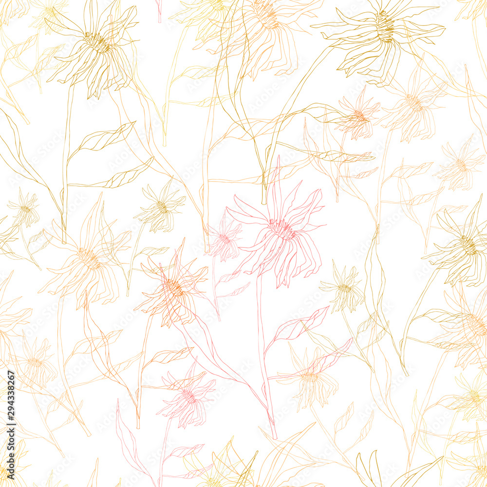 Vector seamless pattern with flower shapes. Simple modern floral background.