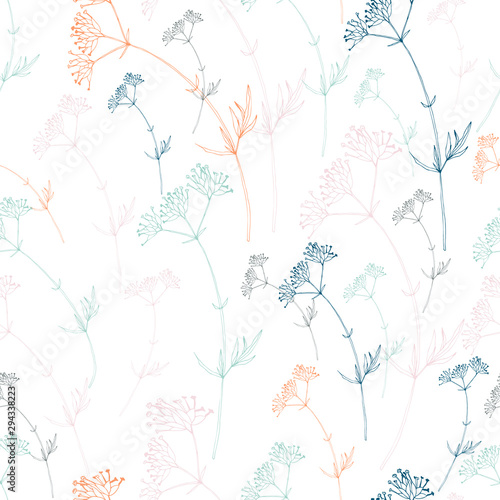 Vector seamless pattern with hand drawn flower shapes. Simple modern floral background.