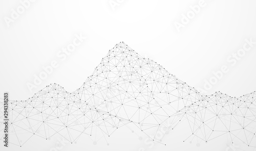 Abstract plexus technology futuristic network. mountain shape design on gray background. Vector illustration
