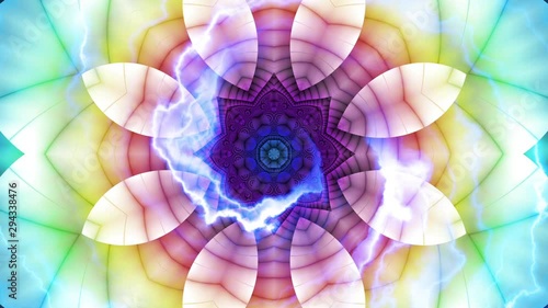 Spinning abstract magic flower. Esoteric cosmic mandala with rayses. Looping footage. Symbol of the sun. photo