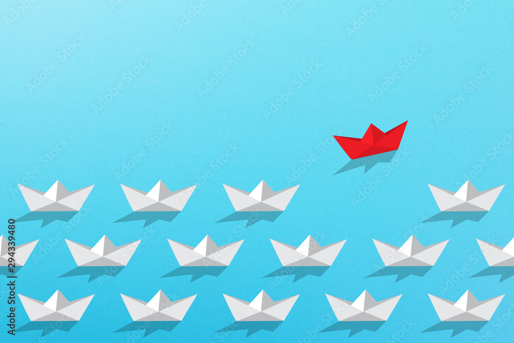 Obraz premium Red ship coming out from the advancing white ships, different business concept