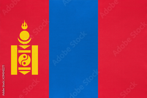 Mongolia national fabric flag textile background. Symbol of world Asian country. photo