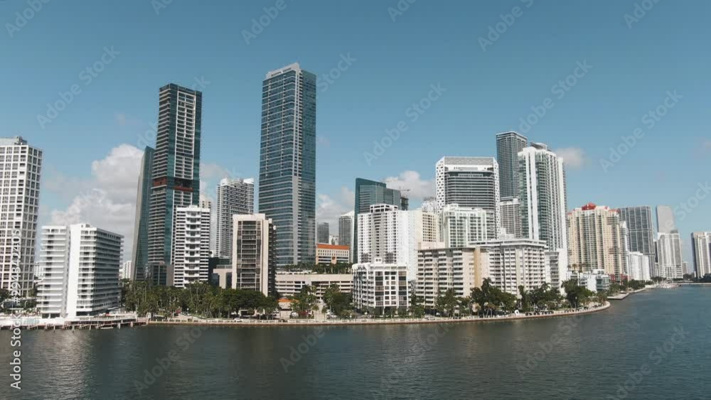 Beautiful wide aerial view of Brickell waterfront downtown Miami 4K Beautiful wide aerial view of Brickell waterfront downtown Miami 4K