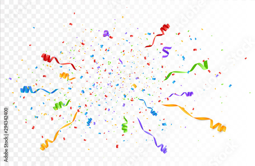 Confetti background vector isolated. Colorful bright confetti pieces. Holiday festive background