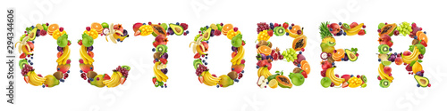 October word made of tropical and exotic fruits