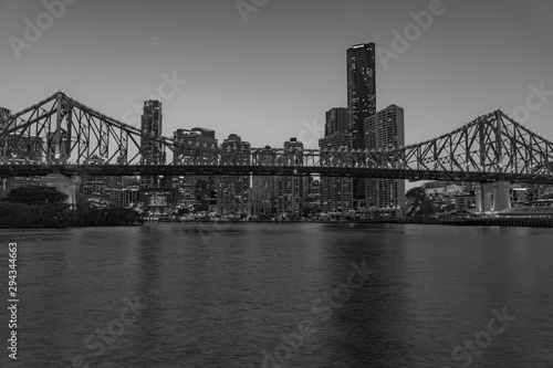 Brisbane bridge sklyline black white