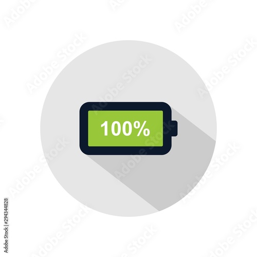 Battery 100% charged icon vector, Full charging battery illustration, power battery sign