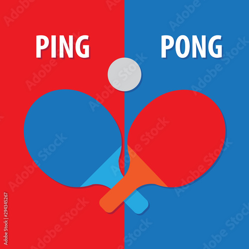 Ping pong table tennis paddle with ball flat vector 