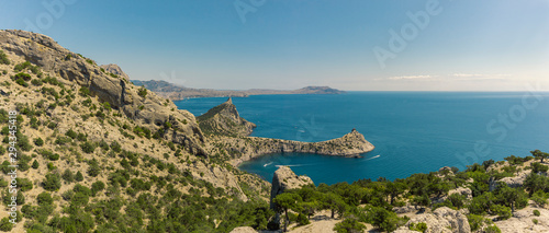 Panorama of the Crimean mountains and Black Sea of the Sudak region.