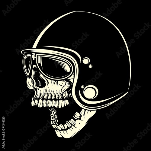 skull with helmet cafe racer hand drawing vector