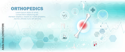 Medical treatment for orthopedic traumatology. Doctor give treatment for a patient who has a humerus injury. Orthopedics medical molecule Hexagon.Vector illustration