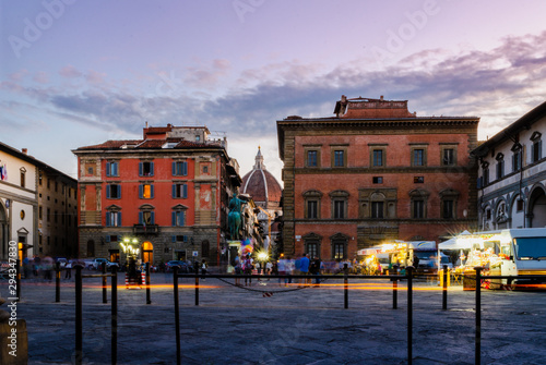 beautiful soft light view of brunelleschi dome from Piazza Santissima Annunziata in Florence, Tuscany, Italy during rificolona festival holiday photo
