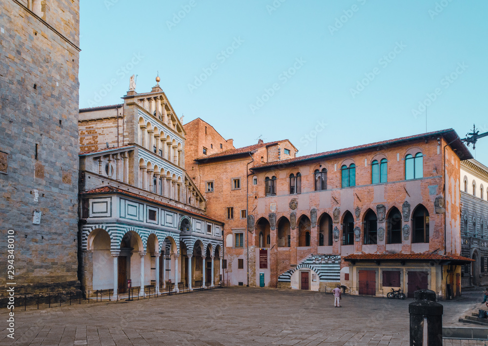 Pistoia Tuscany Italy main square piazza duomo with cathedral and old bishops palace 
