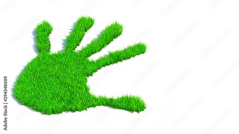 Concept or conceptual green grass handprint isolated on white background. A metaphor for ecology, environment, recycle, nature conservation, pring or protection against global warming 3d illustration Concept or conceptual green grass handprint isolated on white background. A metaphor for ecology, environment, recycle, nature conservation, pring or protection against global warming 3d illustration
