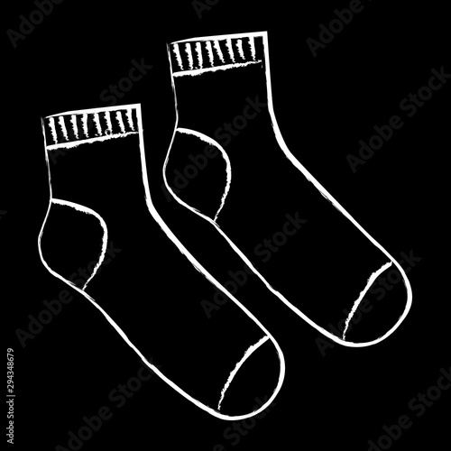 pair of socks on a black background, outline drawing