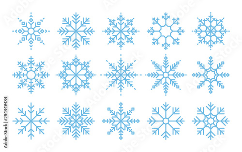 Snowflakes big set icons. Flake crystal silhouette collection. Happy new year, xmas, christmas. Snow, holiday, cold weather, frost. Winter design elements. Vector illustration.