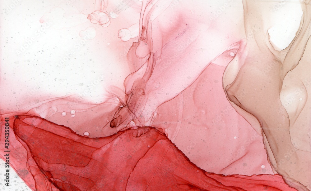 Abstract illustration in alcohol ink technique. Red, brown and pink marble texture. Wash drawing effect wallpaper. Modern illustration for card design, banners, ethereal graphic design. Abstract illustration in alcohol ink technique. Red, brown and pink marble texture. Wash drawing effect wallpaper. Modern illustration for card design, banners, ethereal graphic design.