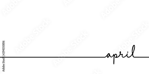 April - continuous one black line with word. Minimalistic drawing of phrase illustration photo