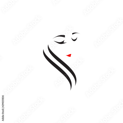 Woman face icon logo design vector template