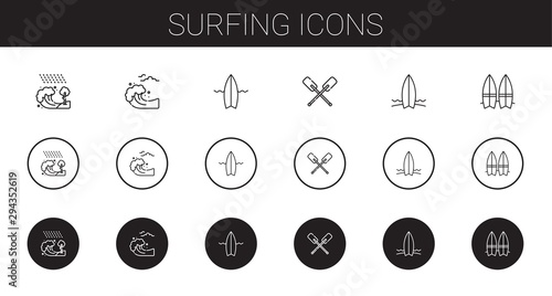 surfing icons set