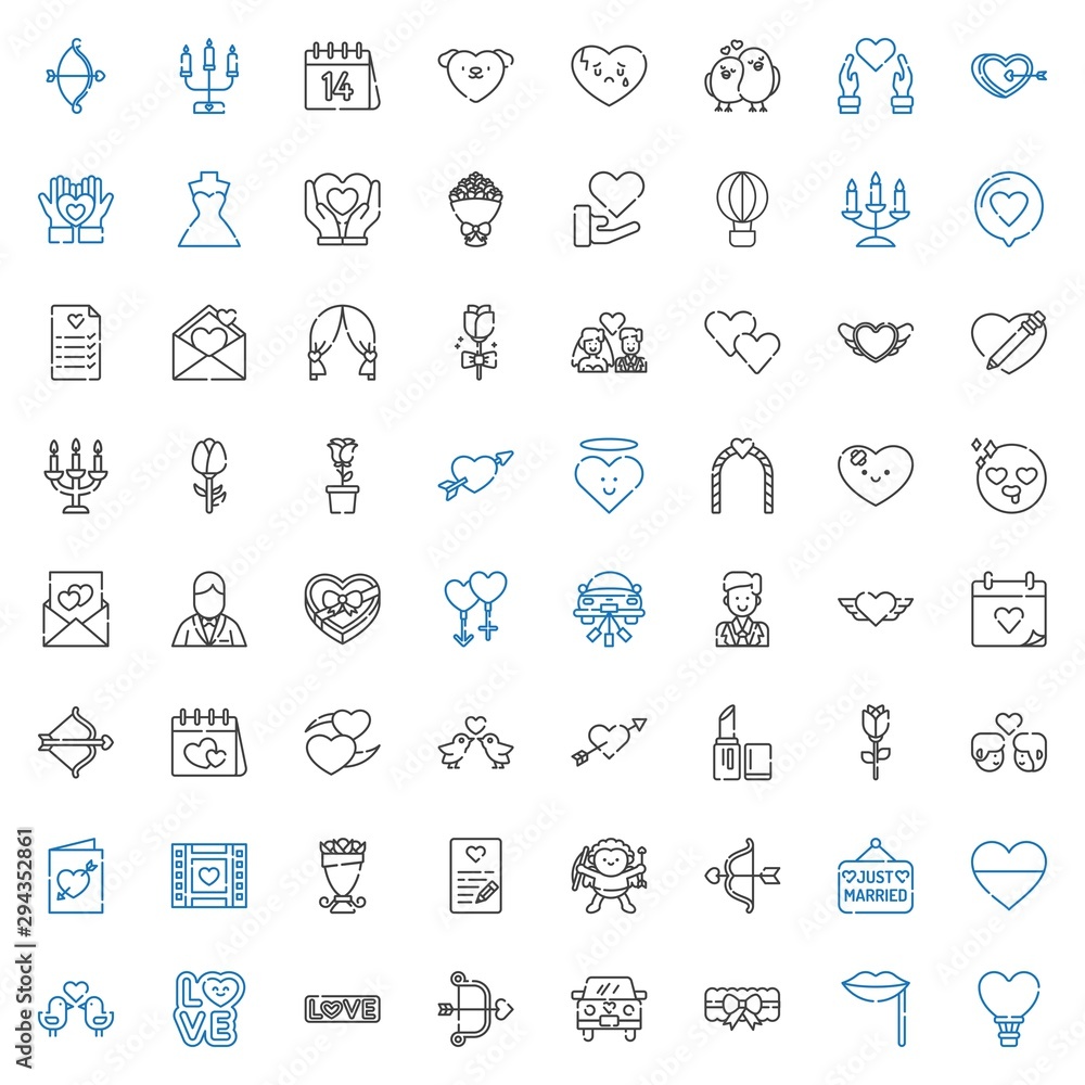 romantic icons set romantic icons set
