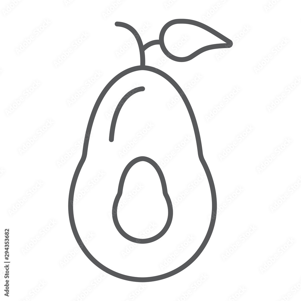 Avocado thin line icon, fruits and vegetables, diet food sign, vector graphics, a linear pattern on a white background. Avocado thin line icon, fruits and vegetables, diet food sign, vector graphics, a linear pattern on a white background.