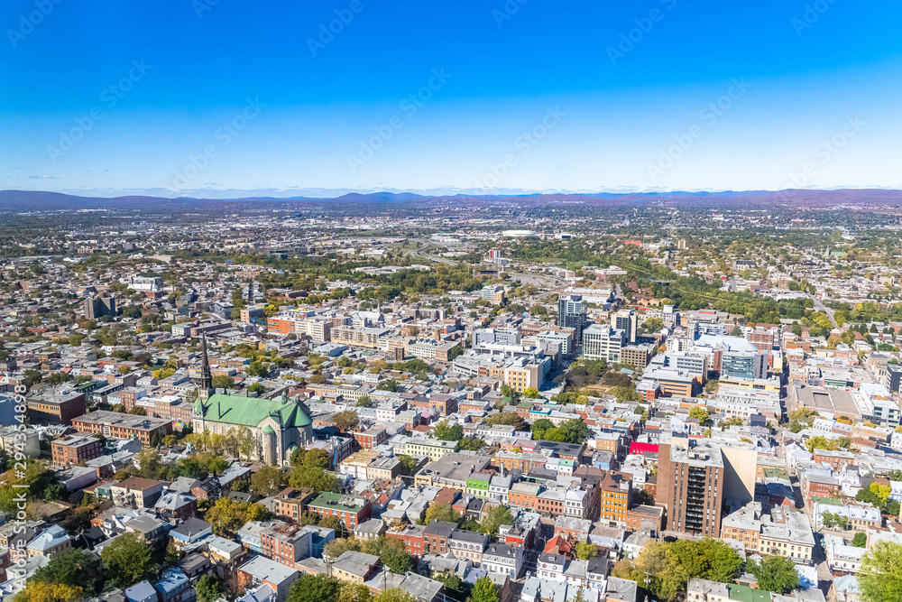 Fototapeta premium Quebec City, aerial panorama, with the Saint-Jean-Baptiste church, and typical houses