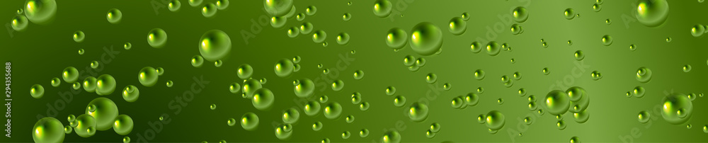 Green 3d water drops abstract tech background. Vector web banner design
