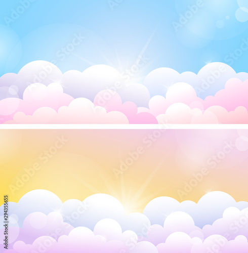 Fototapeta Naklejka Na Ścianę i Meble -  Beautiful sunset or sunrise rose and blue sky with clouds. Horizontal vector illustration