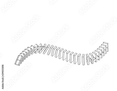 Falling dominoes. Isolated on white background. Vector outline illustration.
