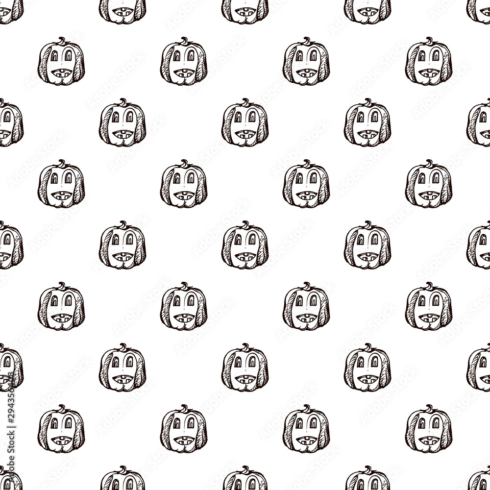 Halloween seamless pattern with hand drawn pumpkins