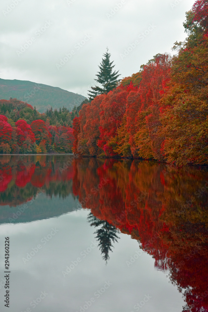Φωτογραφία Stunning view of Loch Faskally in Scottish Highlands with perfect reflection of