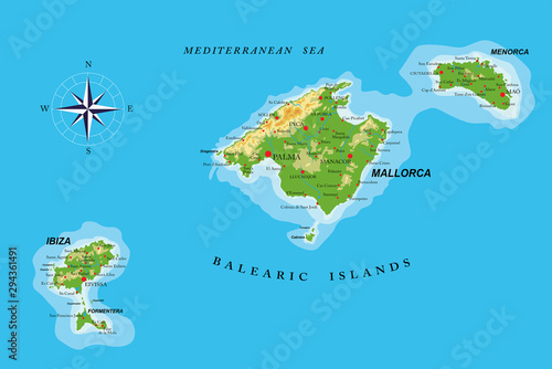 Balearic islands physical map