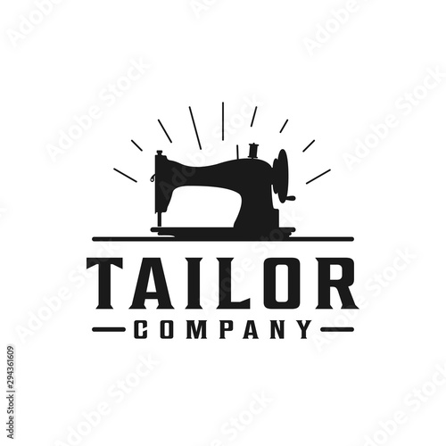 Old sewing machine for vintage tailor shop, tailor logo design