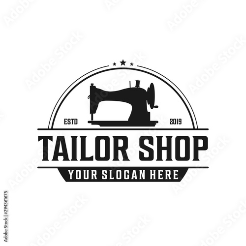 Old sewing machine for vintage tailor shop, tailor logo design