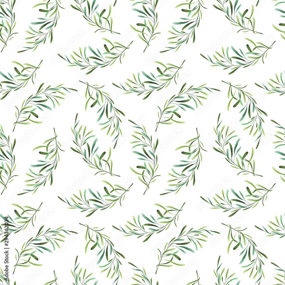 Seamless pattern with green leaves, branches Seamless pattern with green leaves, branches