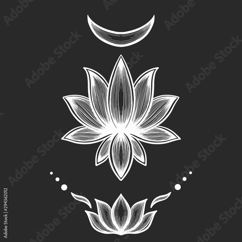 Filigree lotus flower, white vector, hand drawn