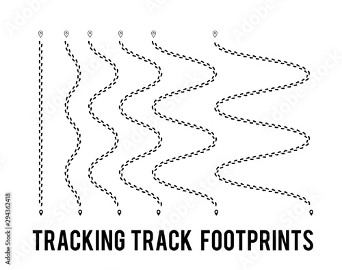 Tracking of human footprints to track walk paths. Silhouette from shoes. Vector illustration