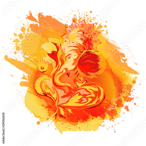Creative painting of Lord Ganesha on abstract white background.