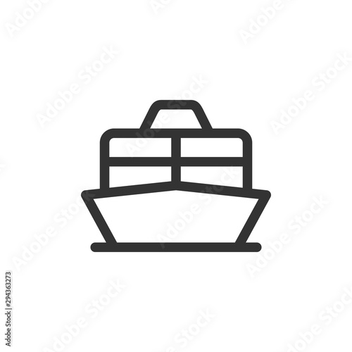 Cruise liner or ferry front view vector outline style icon. Marking of public transport stops.