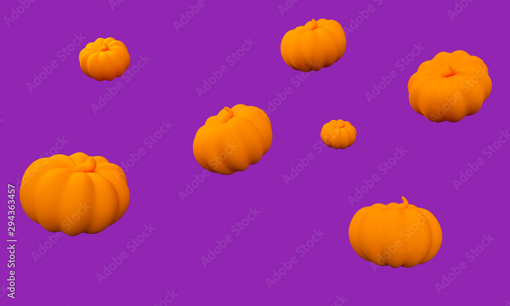 Pumpkins levitate on lilac background. 3d rendering Pumpkins levitate on lilac background. 3d rendering