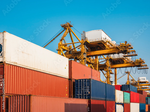 Container loading Cargo freight shipping with industrial crane Import Export business Logistic Transportation Industry