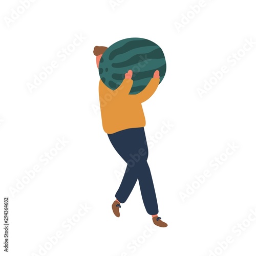 Man carrying watermelon flat vector illustration