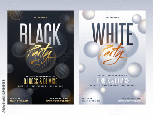 White and black sensation party flyer with time, date and venue details.