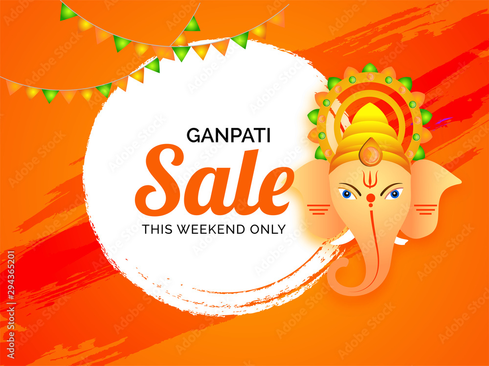 Ganpati Sale poster or banner design with Lord Ganesha face on orange brush  stroke background for Indian festival celebration concept. Stock Vector |  Adobe Stock